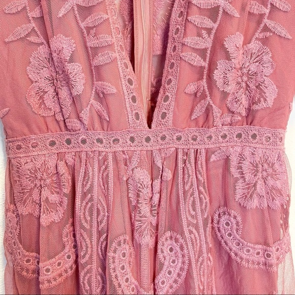 She+Sky Pink Barbie Festival Western Bohemian Lace Plunging Neckline Romper M - Picture 8 of 16
